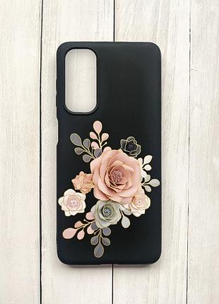 Матовый чехол на samsung galaxy m54 черный розы (принт 275)