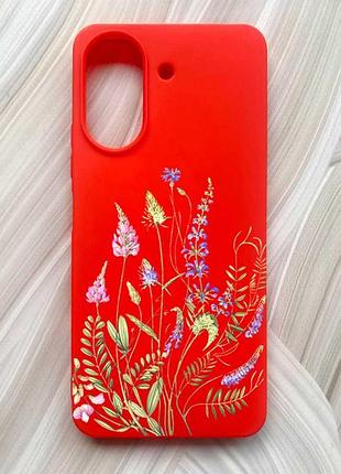 Матовый красный чехол на xiaomi redmi 13c / poco c65 цветочная идиллия (принт 382)