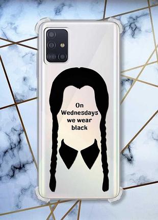 Чохол з потовщеними кутами для samsung galaxy a51(2020)/a515 силует з косичками. венздей (принт 205)