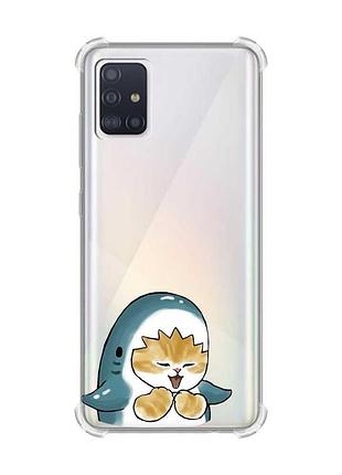 Чохол з потовщеними кутами для samsung galaxy a51(2020)/a515 котик акула (принт 376)