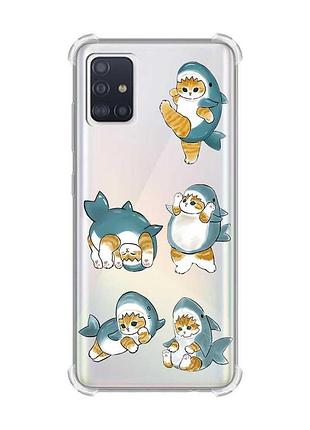 Чехол с утолщенными углами для samsung galaxy a51(2020)/a515 котенки акулы (принт 381)