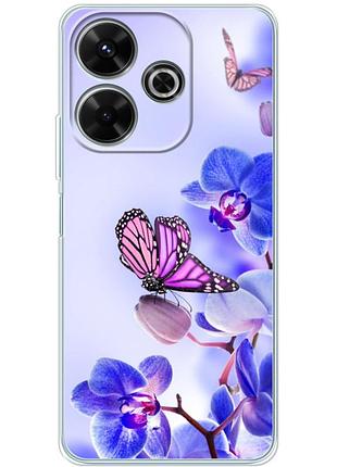 Чохол силіконовий з картинкою на xiaomi redmi 13 (квітка, метелик на орхідеї)