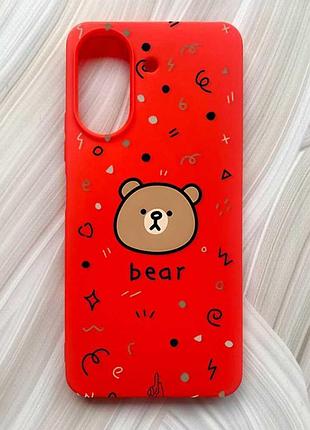 Матовый красный чехол на xiaomi redmi 13c / poco c65 мишка (принт 76)