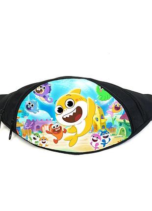 Поясная сумка бананка акуленок беби шарк (gb- baby shark 011) gear bag черная