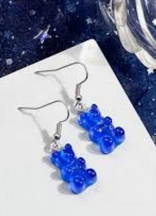 Серьги желейные медведи мармеладные мишки синий