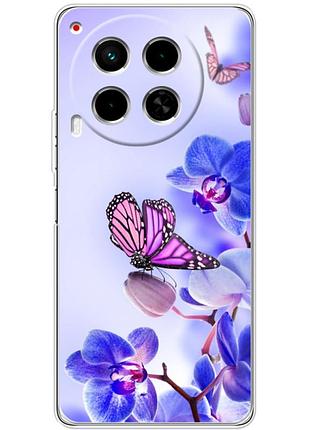 Чехол силиконовый с картинкой на tecno camon 30 (цветок, бабочка на орхидее)
