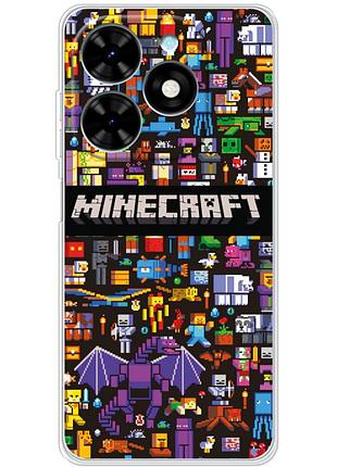 Чехол силиконовый с картинкой на tecno spark 20 (майнкрафт, minecraft)