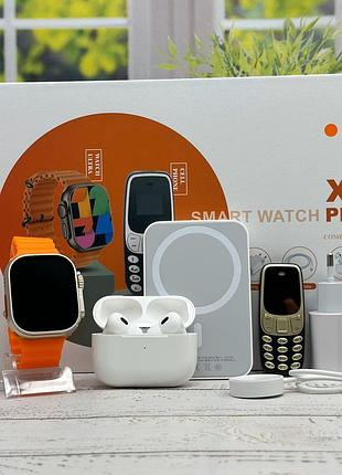 Комплект x8plus smart watch ultra 2 + pro + павербанк + телефон orange