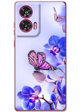 Чехол силиконовый с картинкой на motorola edge 50 fusion (цветок, бабочка на орхидее)