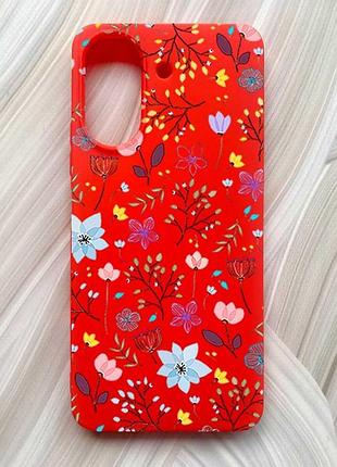 Матовий червоний чохол на xiaomi redmi 13c / poco c65 квітковий фон (принт 267)