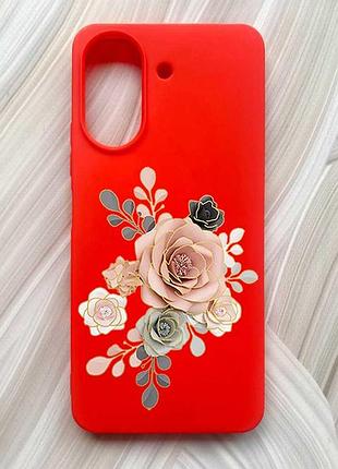 Матовый красный чехол на xiaomi redmi 13c / poco c65 розы (принт 275)