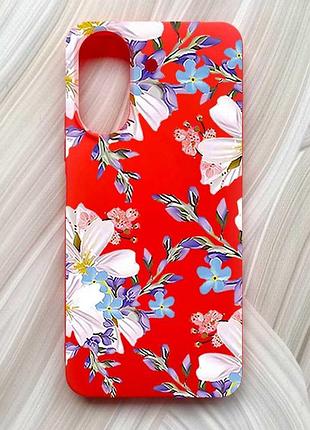 Матовый красный чехол на xiaomi redmi 13c / poco c65 цветочный рисунок (принт 272)