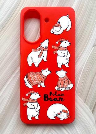 Матовый красный чехол на xiaomi redmi 13c / poco c65 мишки (принт 145)