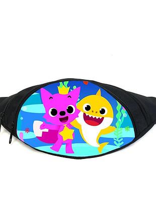 Поясная сумка бананка акуленок беби шарк (gb- baby shark 08) gear bag черная
