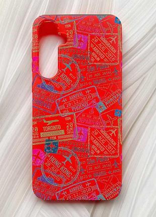 Матовый красный чехол на samsung galaxy a55 (a556) путешествия. штампы (принт 316)