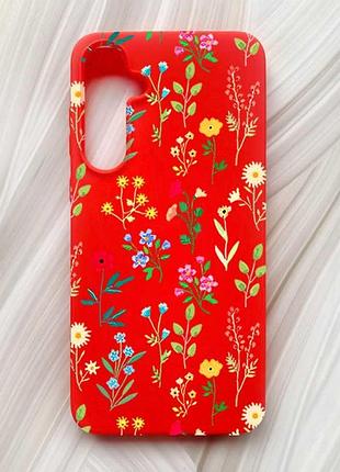 Матовий червоний чохол на samsung galaxy a55 (a556) квітковий фон (принт 269)