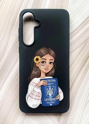 Матовий чорний чохол на samsung galaxy a55 (a556) дівчина з паспортом (принт 12)