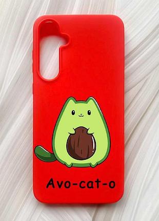 Матовый красный чехол на samsung galaxy a55 (a556) котик авокадо (принт 306)