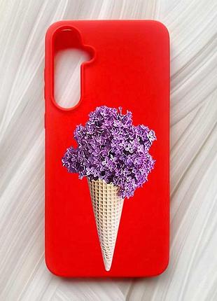 Матовий червоний чохол на samsung galaxy a55 (a556) бузковий ріжок (принт 281)
