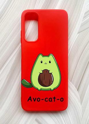 Матовый красный чехол на samsung galaxy a05s (a057) котик авокадо (принт 306)