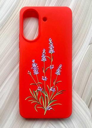 Матовый красный чехол на xiaomi redmi 13c / poco c65 веточки лаванды (принт 266)