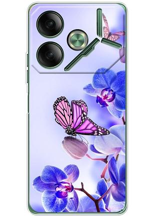 Чехол силиконовый с картинкой на tecno pova 6 (цветок, бабочка на орхидее)