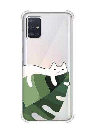 Чехол с утолщенными углами для samsung galaxy a51(2020)/a515 кот на листе (принт 367)