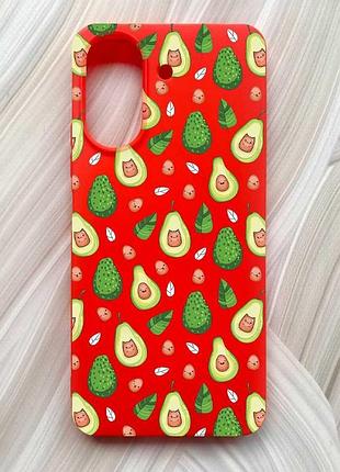 Матовый красный чехол на xiaomi redmi 13c / poco c65 авокадо с котиками (принт 301)