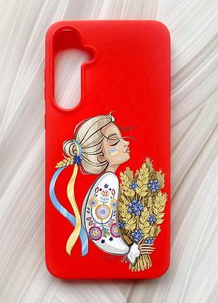 Матовий червоний чохол на samsung galaxy a55 (a556) українка з колосками (принт 173)