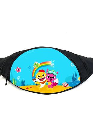 Поясная сумка бананка акуленок беби шарк (gb- baby shark 04) gear bag черная