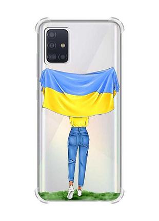 Чехол с утолщенными углами для samsung galaxy a51(2020)/a515 девушка с флагом (принт 263)