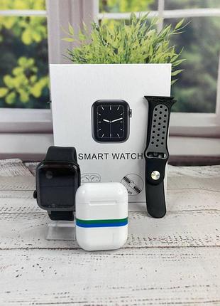 Комплект т55 pro max smart watch 8 series + дополнительный ремешок + беспроводные наушники и12 tws