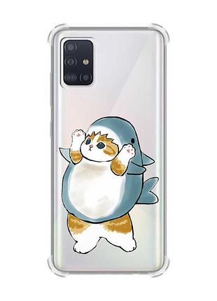 Чохол з потовщеними кутами для samsung galaxy a51(2020)/a515 котик акула (принт 379)