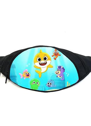 Поясная сумка бананка акуленок беби шарк (gb- baby shark 02) gear bag черная