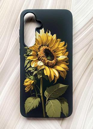 Матовый черный чехол на samsung galaxy a55 (a556) подсолнечник (принт 274)