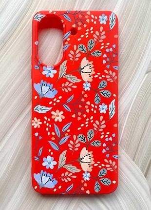 Матовый красный чехол на xiaomi redmi 13c / poco c65 цветочный фон (принт 371)