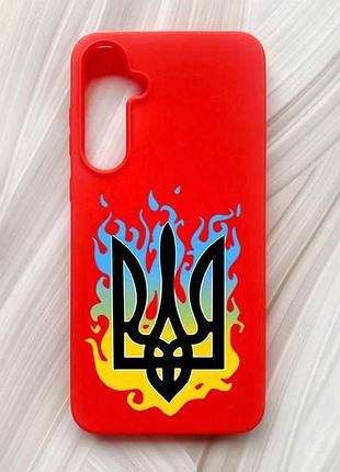 Матовый красный чехол на samsung galaxy a55 (a556) тризуб пламя (принт 257)