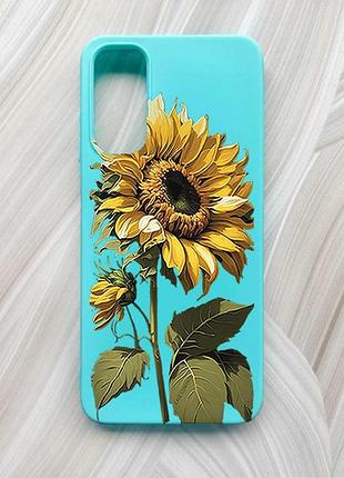 Матовый бирюзовый чехол на samsung galaxy a05s (a057) подсолнечник (принт 274)