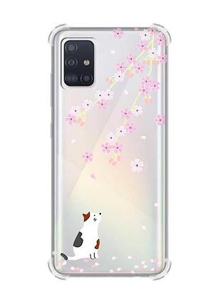 Чохол з потовщеними кутами для samsung galaxy a51(2020)/a515 котик і сакура (принт 283)