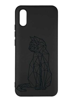 Матовый черный чехол на xiaomi redmi 9a кошечка (принт 124)