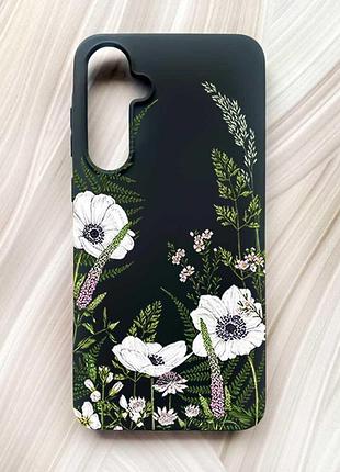 Матовий чорний чохол на samsung galaxy a55 (a556) квіти польові (принт 363)