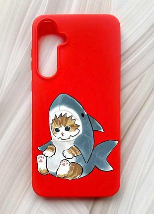 Матовый красный чехол на samsung galaxy a55 (a556) котёнок (принт 120)
