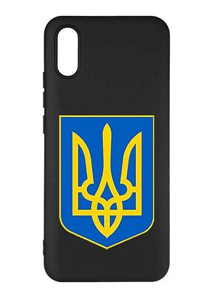 Матовый черный чехол на xiaomi redmi 9a тризуб украина (принт 256)