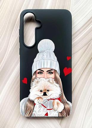 Матовий чорний чохол на samsung galaxy a55 (a556) дівчина з песиком (принт 142)