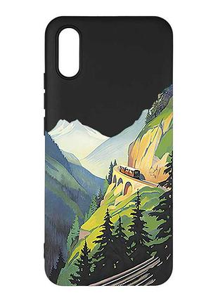 Матовый черный чехол на xiaomi redmi 9a пейзаж. горы (принт 87)