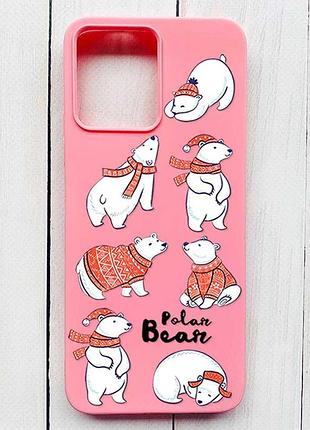 Матовый розовый чехол на xiaomi redmi 12 мишки (принт 145)