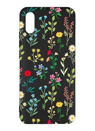 Матовий чорний чохол на xiaomi redmi 9a квітковий фон (принт 269)