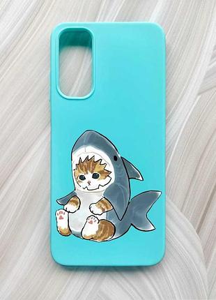 Матовый бирюзовый чехол на samsung galaxy a05s (a057) котёнок (принт 120)