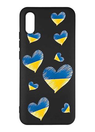 Матовий чорний чохол на xiaomi redmi 9а сердечка. україна (принт 258)