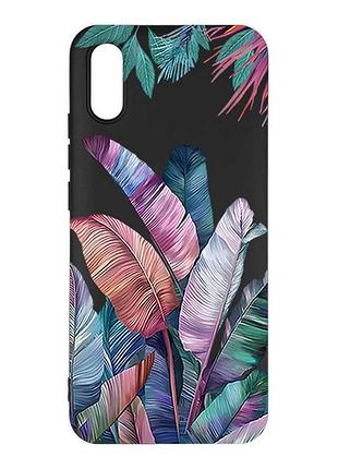 Матовый черный чехол на xiaomi redmi 9a тропики (принт 372)